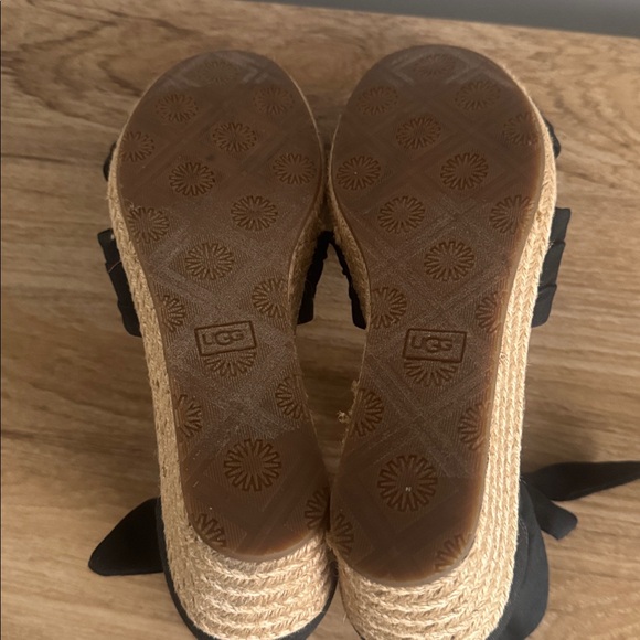 UGG Black Fabric Jute Wedge Sandals with Cork Insoles Casual Vacation Size 7.5 - Picture 8 of 12